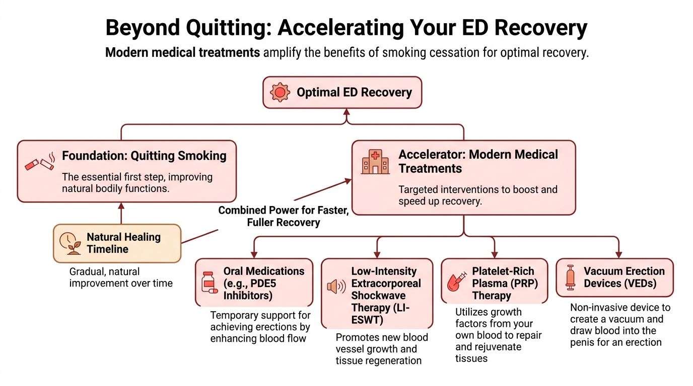A flowchart explaining how smoking cessation and modern medical treatments can help achieve optimal erectile dysfunction recovery.