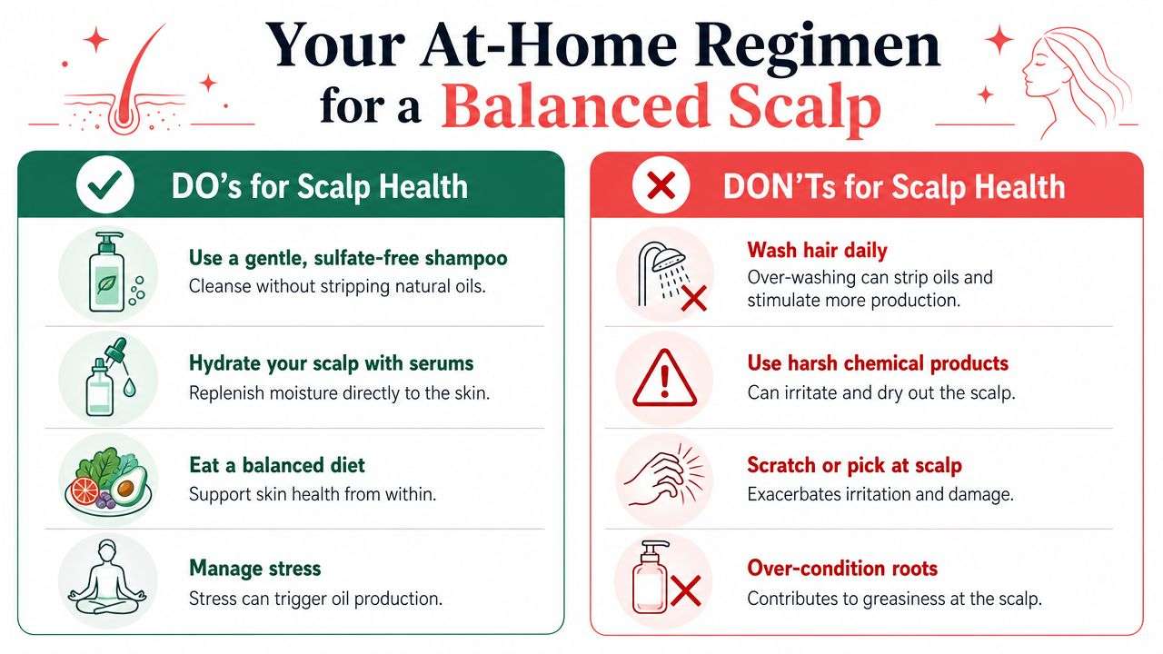 An infographic showing tips for a healthy scalp with a list of do's and don'ts.