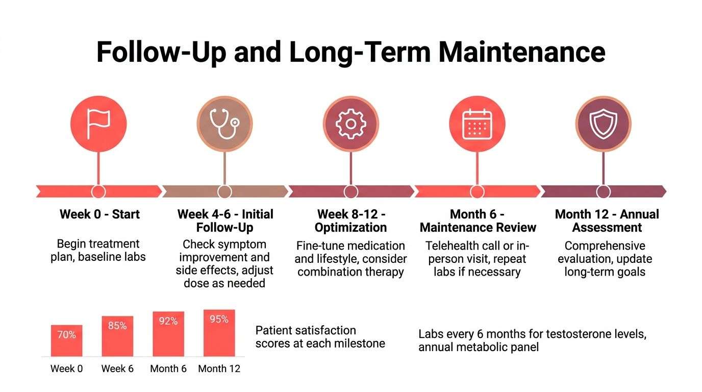 A timeline graphic illustrating the follow-up and long-term maintenance stages of a personalized patient treatment plan.